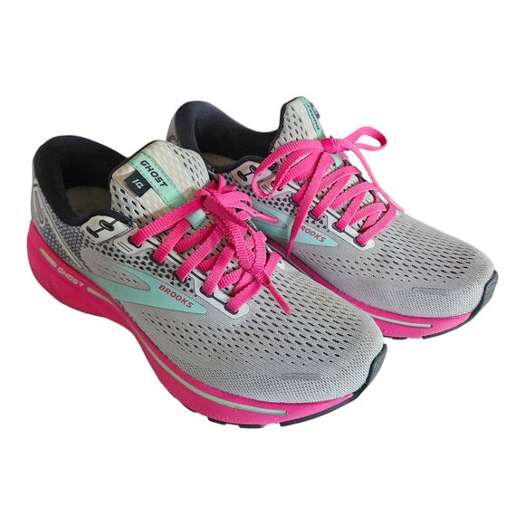 Brooks Ghost 14 Women Running Shoes Size 8 Gray Pink Cushioned Sneaker - Picture 3 of 9